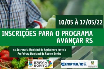 INCRIÇÕES PARA O PROGRAMA AVANÇAR - RS