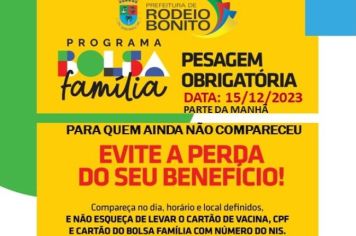 AVISO PESAGEM OBRIGATÓRIA BOLSA FAMÍLIA