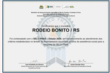 Rodeio Bonito conquista selo FNAS que representa excelência e transparência na gestão da Assistência Social