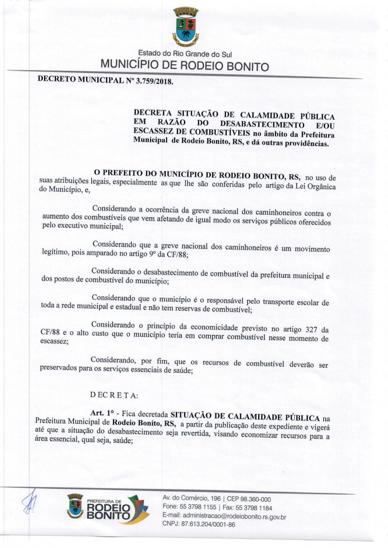DECRETADA CALAMIDADE PÚBLICA