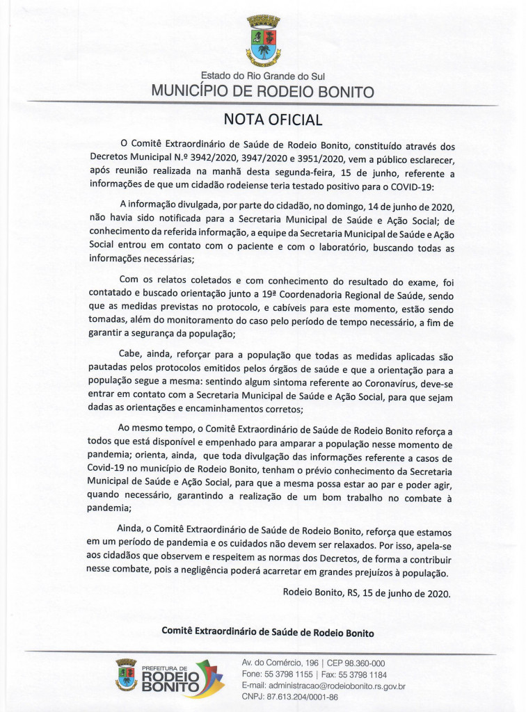 NOTA OFICIAL DE ESCLARECIMENTO