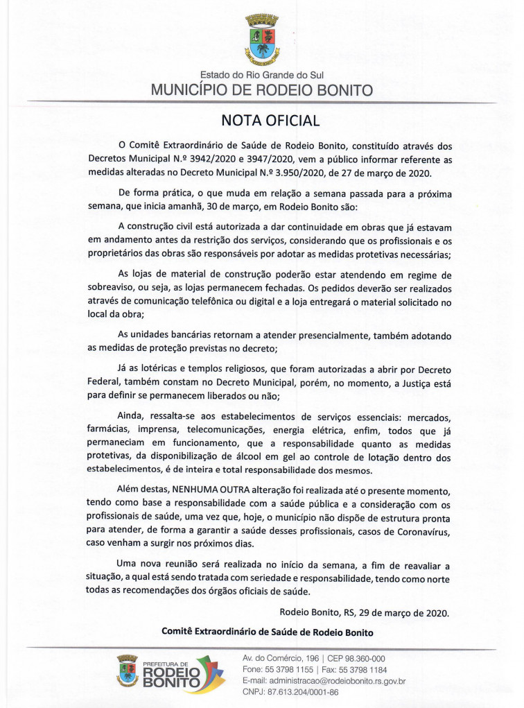 NOTA OFICIAL SOBRE AS RESTRIÇÕES EM RODEIO BONITO