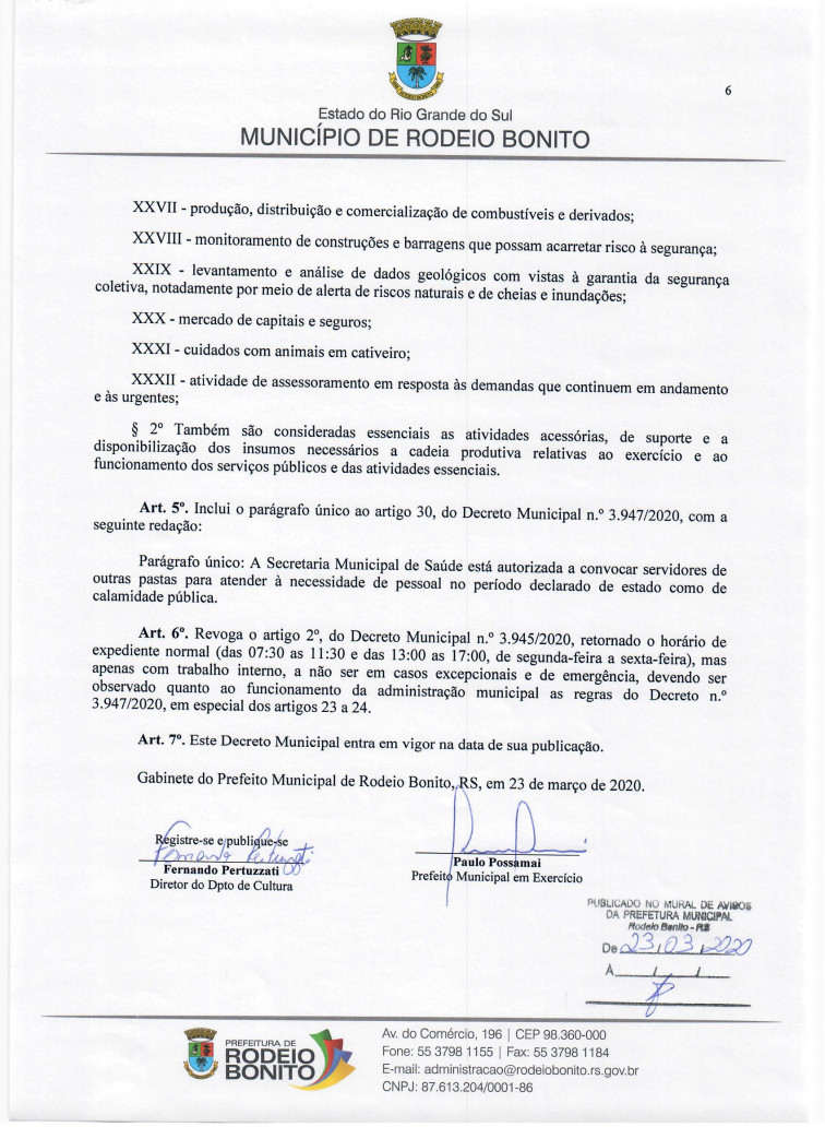 MAIS UM DECRETO EM VIRTUDE DO CORONAVÍRUS